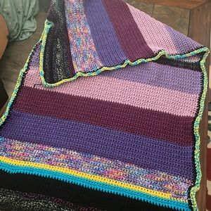 Throw-Homemade Crochet -Blanket-Multi colors- Purples-Blue-Yellow-Black-One Size
